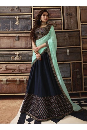 Navy blue Sea green silk Indian wedding lehenga choli 909