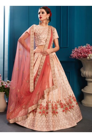 Peach satin silk Indian Wedding Lehenga choli 1702