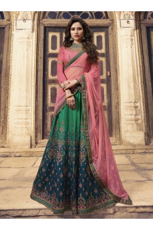 Shaded green pink silk Indian wedding lehenga choli 903