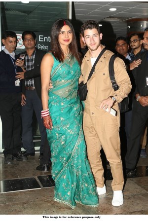 Bollywood Inspired Priyanka chopra Green chiffon silk saree