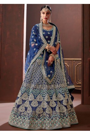 Navy blue apple silk Indian wedding lehenga