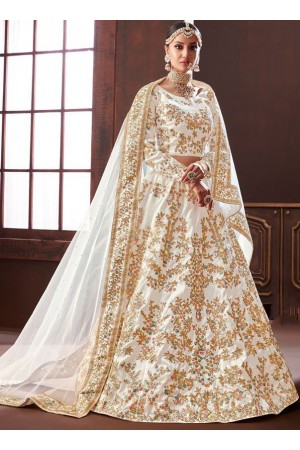 White Pure silk Indian wedding lehenga