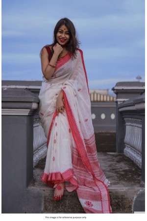 Bollywood Model White and Red Bengali saree