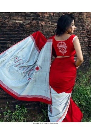 Bollywood Model White and Red Bengali saree