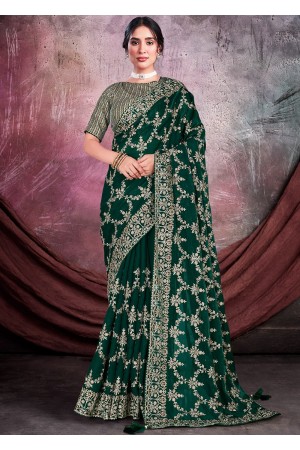 Crepe silk Saree with blouse in Green color