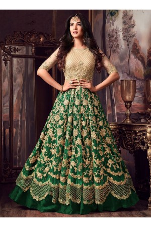 Sonal Chauhan Cream and green net wedding anarkali