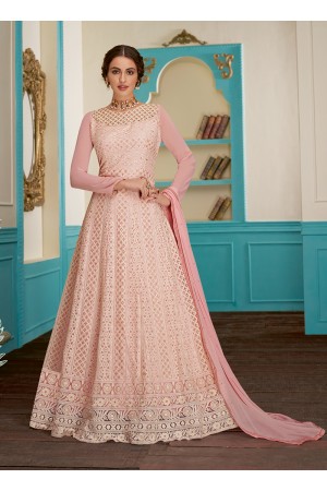 Pink Georgette Party Wear Embroidery Work Anarkali Suit