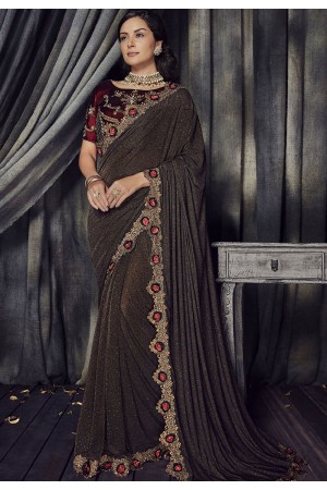 Brown and maroon Color Imported fabric designer party wear saree