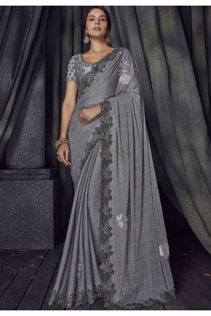 Grey Color Lycra designer party wear saree