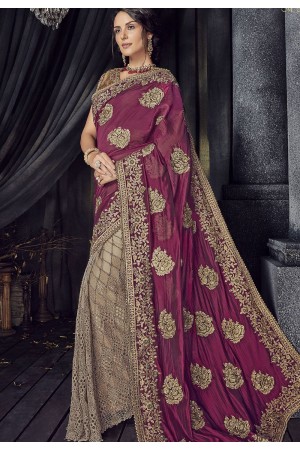 Magenta Color satin silk designer party wear saree