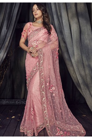 Pink Color net designer party wear saree