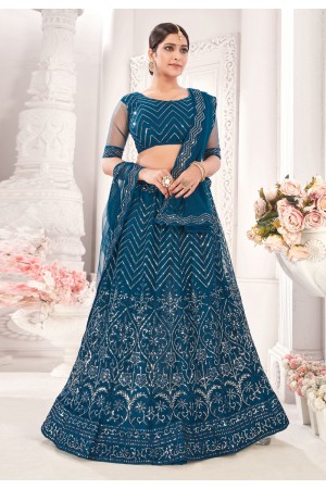 Blue net sequins work lehenga choli 3001a