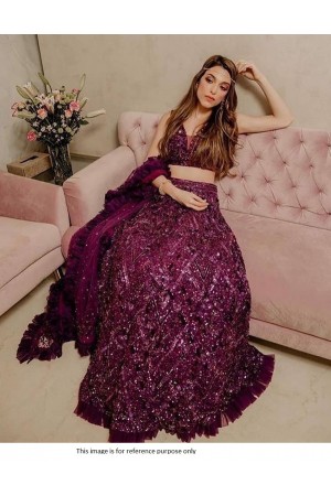Bollywood model Persian plum velvet sequins lehenga