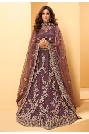 Brown net embroidered lehenga choli 1024