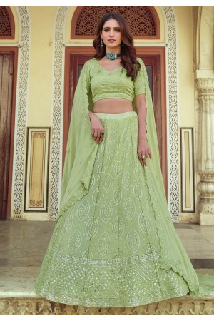 Light green georgette sequins work lehenga choli 7708