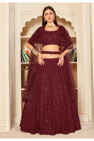 Maroon net embroidered lehenga choli 1805