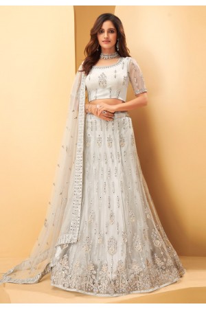 Off white net embroidered lehenga choli 1028A