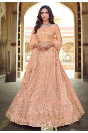 Peach georgette sequins work lehenga choli 7702