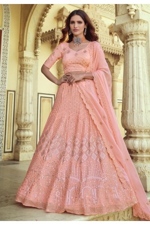 Peach georgette sequins work lehenga choli 7707