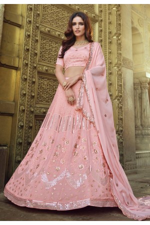 Pink georgette sequins work lehenga choli 7704