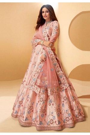 Pink silk embroidered lehenga choli 1025