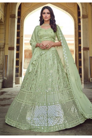 Pista green georgette sequins work lehenga choli 7703