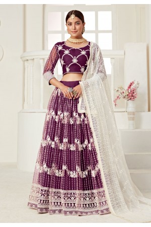 Purple net embroidered lehenga choli 3001