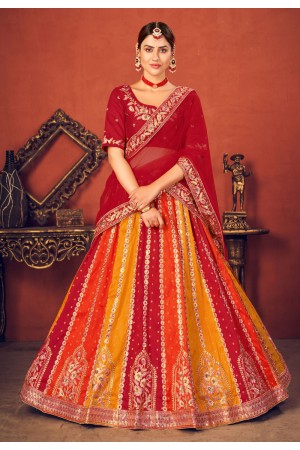 Red art silk embroidered lehenga choli 1765