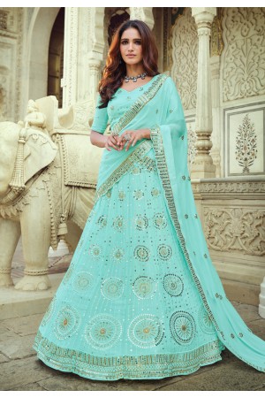 Sky blue georgette sequins work lehenga choli 7701