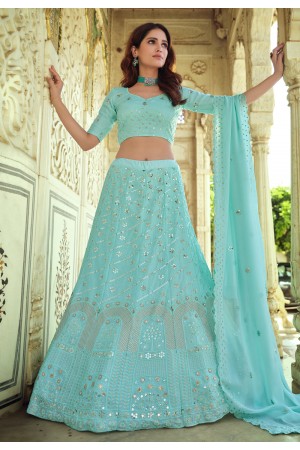 Sky blue georgette sequins work lehenga choli 7705