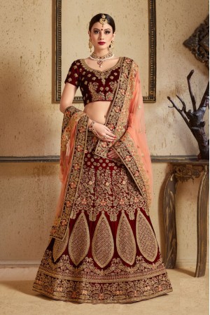 Maroon peach Silk Indian Wedding wear lehenga choli 1201