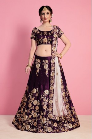 Wine Velvet Silk Indian wedding wear lehenga choli 743