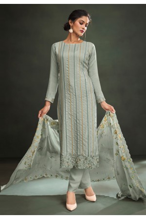 Grey muslin straight cut suit 1119