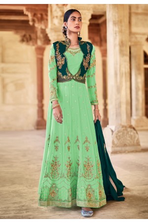 Light green faux georgette jacket style anarkali suit 1001