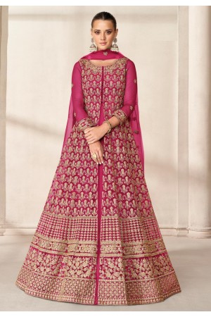 Magenta net embroidered long anarkali suit 9201