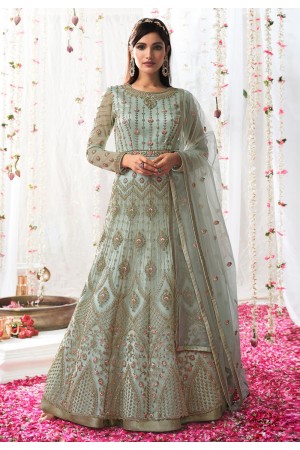 Pista green net abaya style anarkali suit 5301