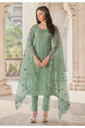 Sea green net pant style suit 3303