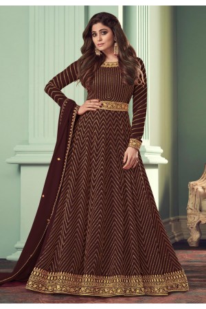 Shamita shetty brown georgette abaya style anarkali suit 8529C