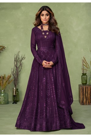 Shamita shetty purple georgette abaya style anarkali suit 9147