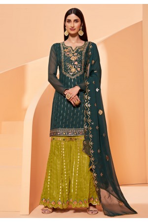 Teal georgette sharara suit 2031