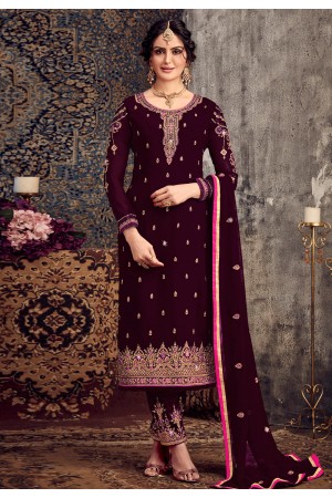 Wine georgette kameez with pant 148075