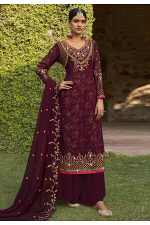 Wine georgette palazzo suit 786