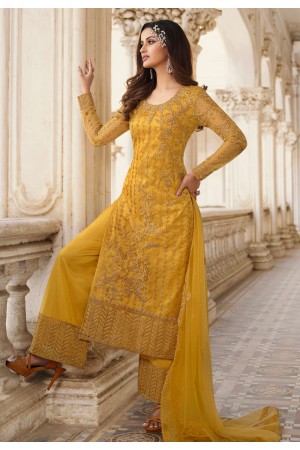 Yellow net kameez with palazzo 3306