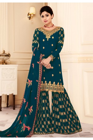shamita shetty blue georgette pakistani style suit 8166