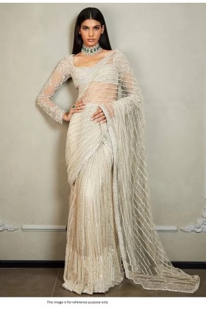 Bollywood Model White net sequins wedding saree