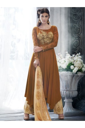 Chocolate brown color handloom silk wedding wear salwar kameez