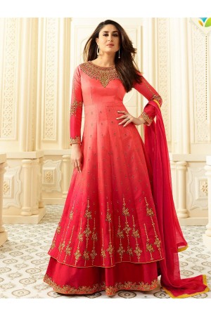 Kareena Kapoor coral pink georgette straight cut salwar kameez