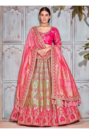 Grey and pink Banarasi silk wedding lehenga choli