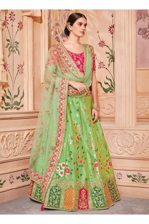 Pista green Banarasi silk wedding lehenga choli