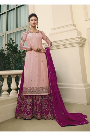 Pink and purple chinon Indian Palazzo wedding suit